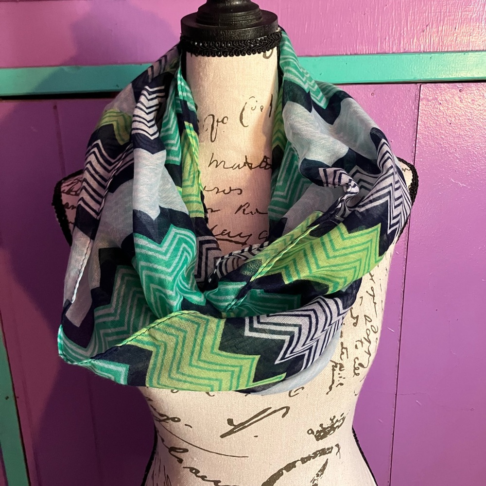 Chevron Patterned Scarf - Green and Blue